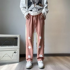 潮个性星星直筒牛仔裤男女小众百搭拼接ins美式长裤N0831-P58，男装牛仔裤，星座308B-1
