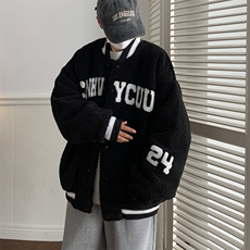 2023冬季潮流宽松棒球服棉衣新款奶杏色羊羔毛绒外套W6461-P92，男装夹克，星座512-2