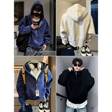 抖音得物高品质二开26春装重磅宽松结构拉链设计高领连帽卫衣W76，男装卫衣，电商A486-1