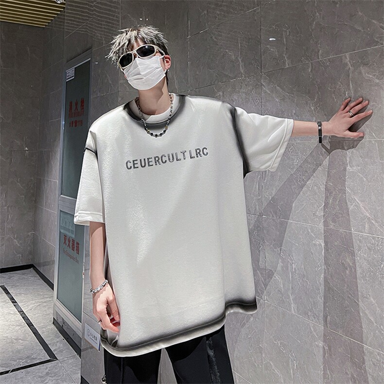 港风夏款男短袖T恤字母印花荧光渐变色休闲T恤衫T016P40,男装T恤,星座1013-1