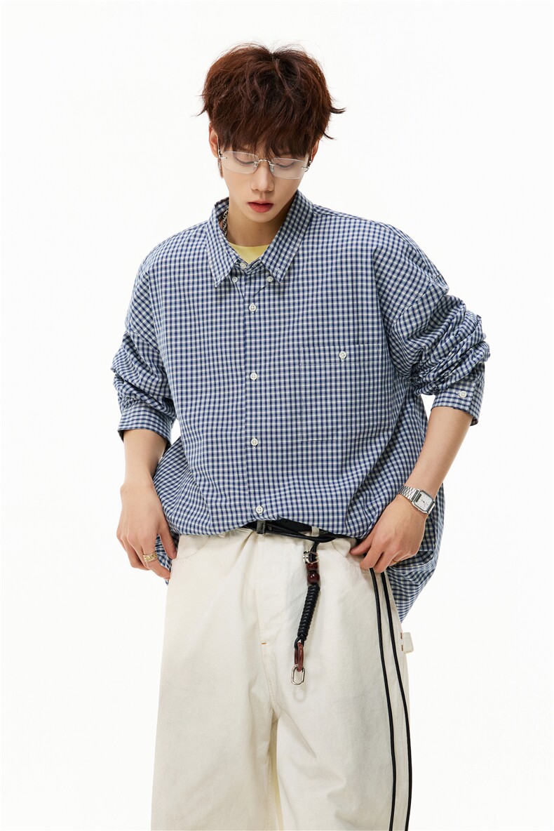 2026春季新款休闲男生日系格子宽松衬衫B315-ST001-特p40控88,男装衬衫,电商B315