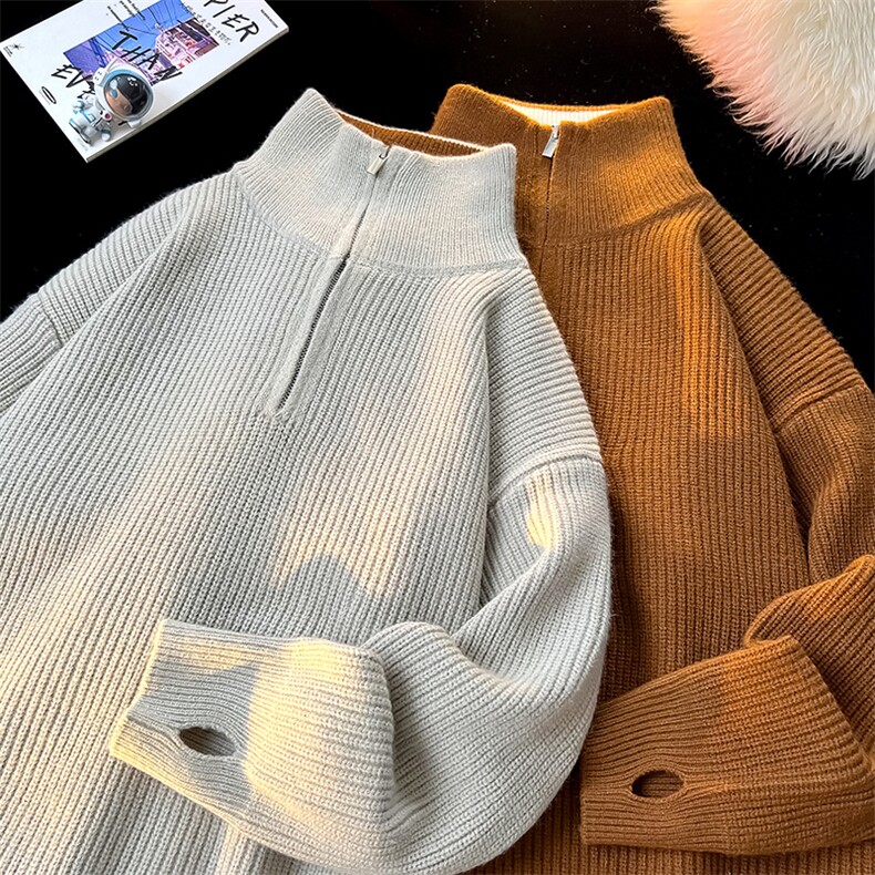 8XL-M立领半拉链毛衣男大码慵懒风宽松日系针织衫外套MY19002P78,男装针织衫/毛衣,电商B312