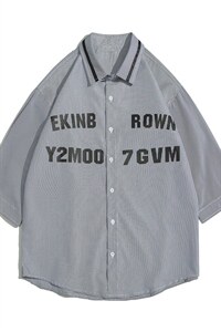 1白底竖条纹大码M-5XL日系潮流情侣七分袖衬衫男QCS7018P45控59图片