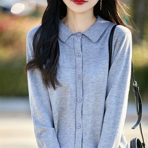 春秋新款POLO领开衫女宽松百搭长袖套头单排扣外搭外套潮图片