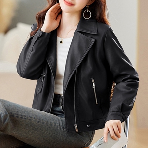 欧货皮衣外套女西装领机车服女士2023秋季新款pu皮夹克短款上衣潮图片