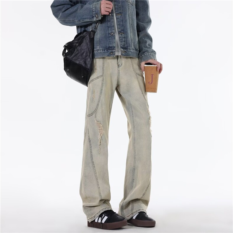 美式高街破洞牛仔裤男女韩版潮流帅气2025秋冬ins长裤RK3240-P49，男装牛仔裤，星座412-3