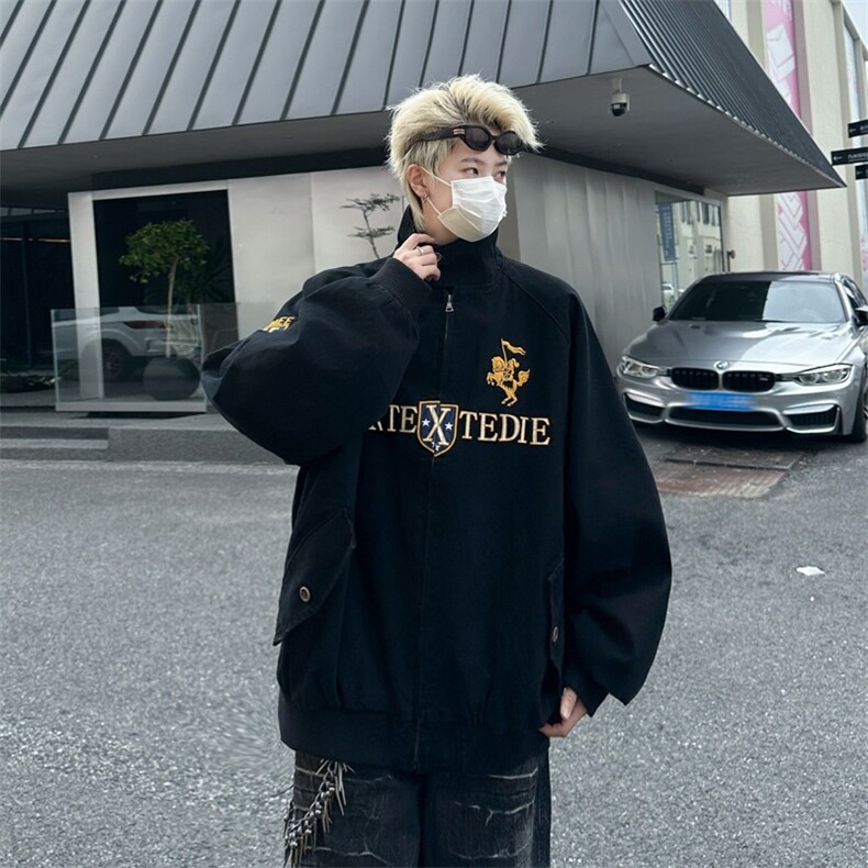 HY9976-P75美式复古街头高级感哈灵顿夹克秋季刺绣外套潮牌男女,男装夹克,电商C233