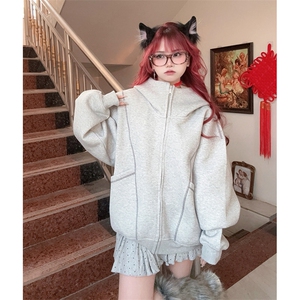 抖音得物高品质秋冬美式高街重磅结构辑明线纹理连帽卫衣外套W111图片