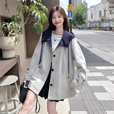 撞色连帽休闲显瘦风衣外套女2025春秋季新款韩版宽松流行夹克上衣，女装风衣，2C088