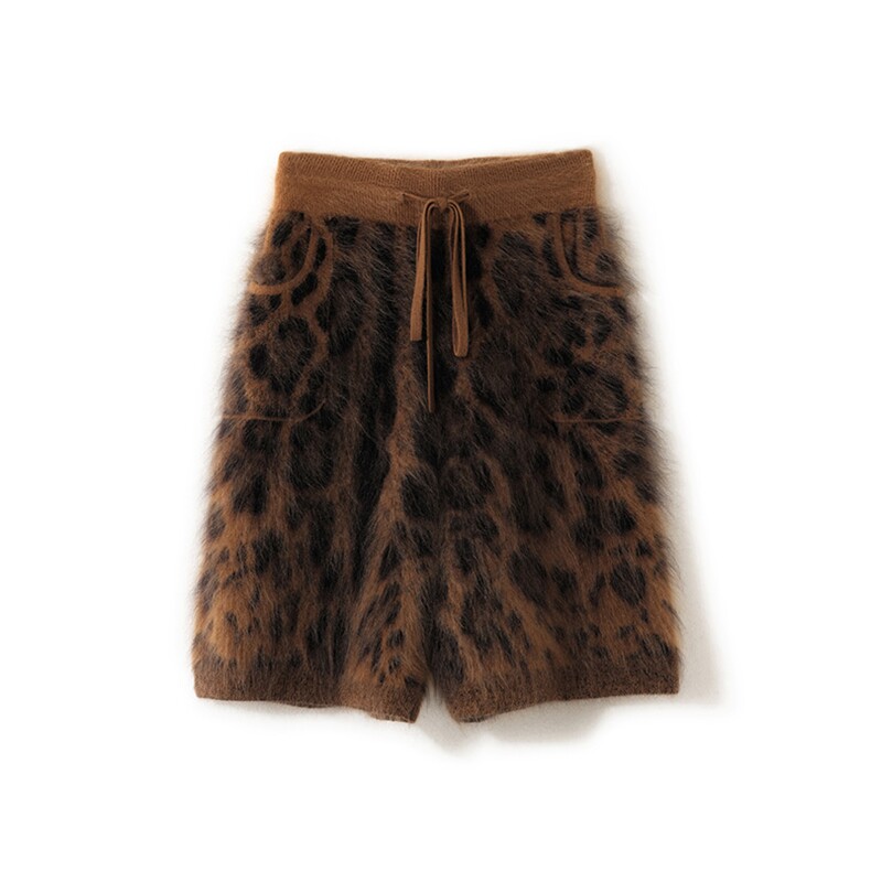 2025年秋季时尚百搭通勤简约休闲豹纹短裤，女装休闲裤，致织羊绒