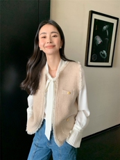 秋季新款v领马甲纯色宽松简约针织衫坎肩复古洋气上衣，女装针织衫/毛衣，玛卡隆羊绒