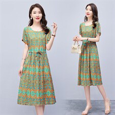 连衣裙2022年夏季潮流舒适简约时尚中长款圆领碎花，女装连衣裙，贵人树