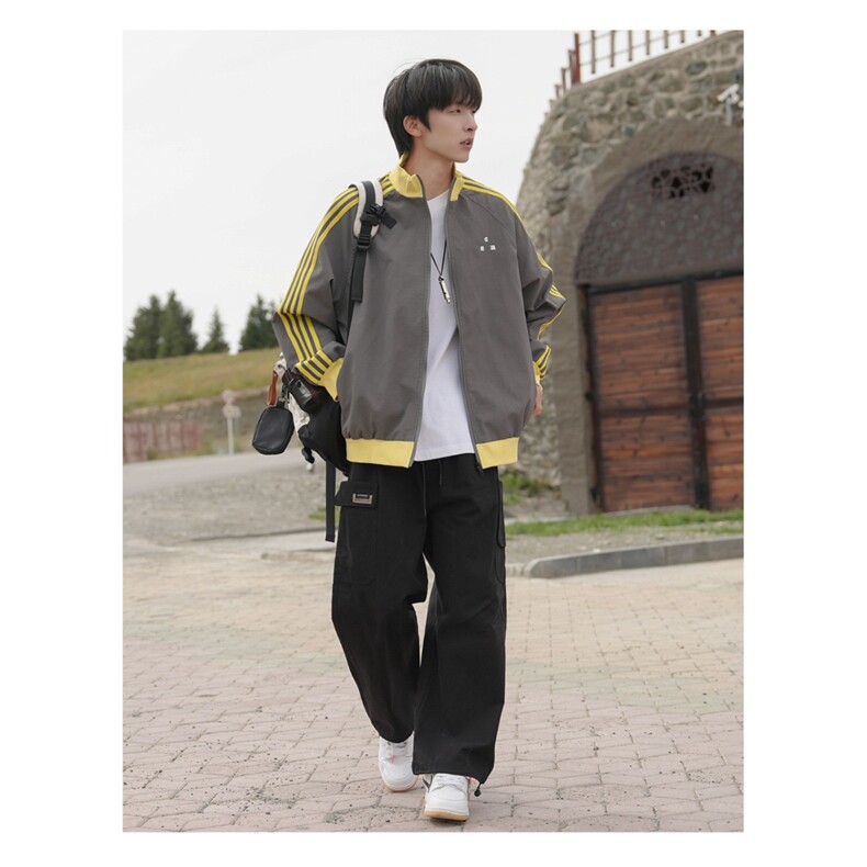 撞色拼接条纹织带立领外套秋季运动休闲宽松夹克JK161-P60图片