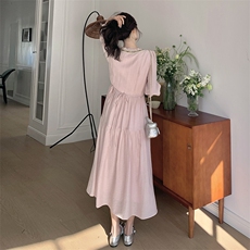粉色温柔风连衣裙女春夏2025新款绝美奶fufu泡泡袖茶歇法式长裙，女装连衣裙，浙宝203