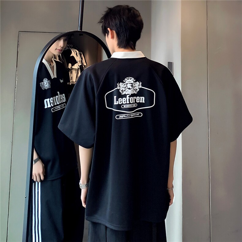 小v领百搭舒适休闲条纹印花美式复古T恤男款上衣T27-P38,男装T恤,电商C307