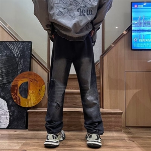 美式hiphop裤子ins高街正反口袋牛仔裤男直筒宽松休闲裤N1332-P45图片