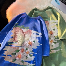 潮牌宽松短袖t恤蜡染美式复古高街水洗做旧517A-2-SX289-P38，男装T恤，星座517A-2