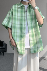 8XL-M格子短袖衬衫男夏季薄款DK制服衬衣JK学院风半袖外套DC28004图片