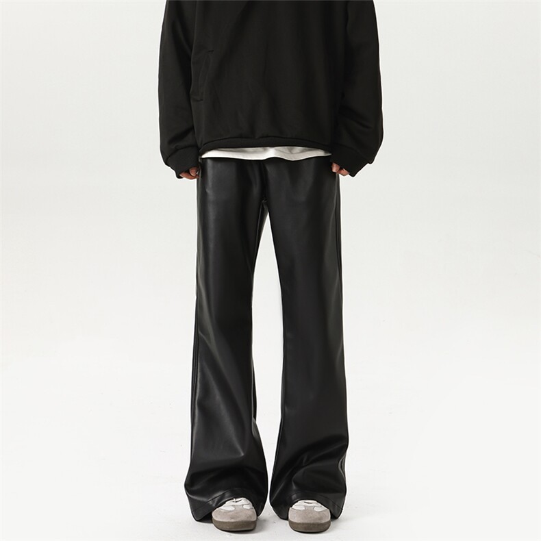 07黑色cleanfit裤子男女微喇皮裤美式高街皮裤XZ211-1-K2449-P60，男装皮裤，星座211-1