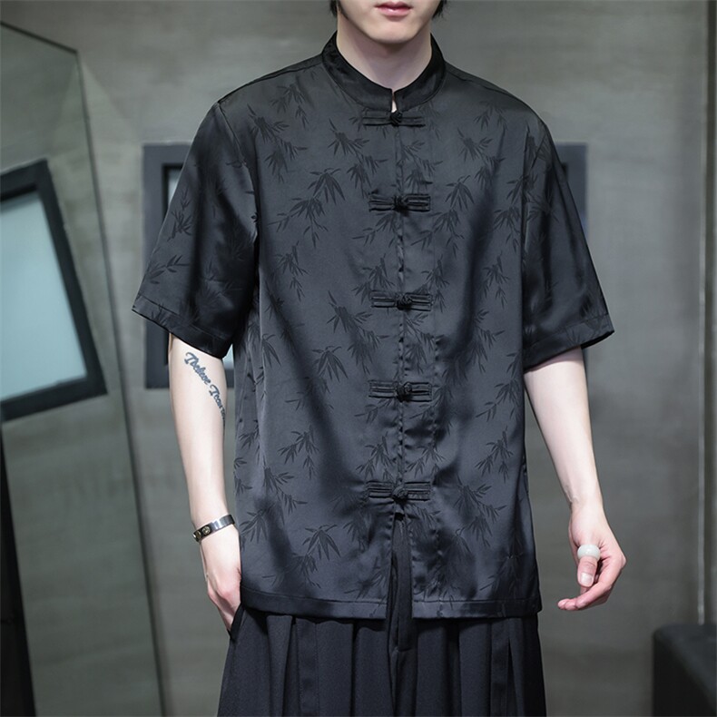 2026夏季风竹叶提花冰丝大码短袖衬衫A021-CS9898-P65-控88,男装T恤,电商A021