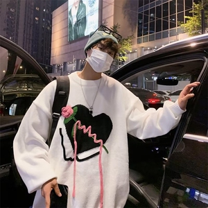 情侣秋冬美式潮牌设计感爱心毛衣男女慵懒风宽松针织衫M9088-P53图片