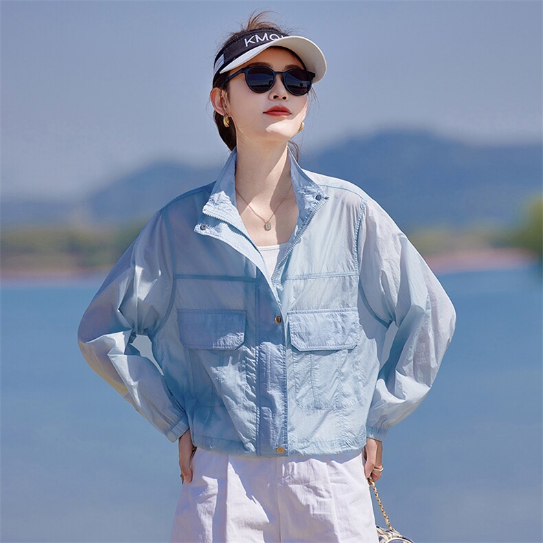 2026夏季新款韩版时尚休闲连帽防晒衣女宽松显瘦短款外套薄款上衣,女装短外套,靓衣阁