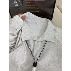 抖音得物高品质美式高街重磅曼巴棉结构螺纹拼接翻领卫衣长袖T恤，男装T恤，电商A486
