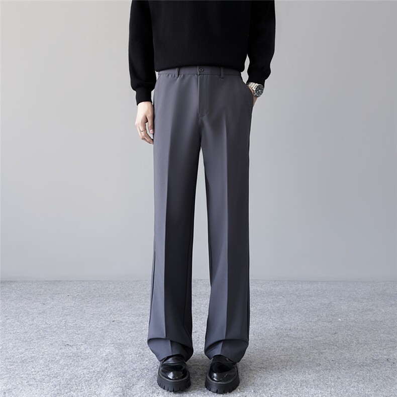 休闲西裤男士半松紧腰设计百搭宽松垂感西装直筒裤男潮7833P42，男装西服套装，星座410-2