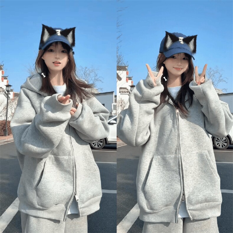 抖音得物品质二开26春装男女美式高街结构双拉链开衫卫衣外套,女装短外套,电商A486