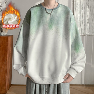 保暖银狐绒450g重磅华棉渐变扎染长袖卫衣男W5439J加绒-特P45控88图片