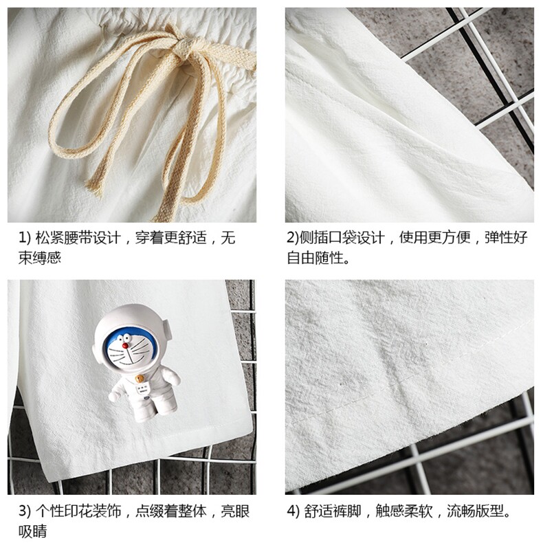 YD33233-P25NASA叮当猫亚麻短裤男大码棉麻五分裤中裤沙滩裤网格,男装休闲裤,电商A040A