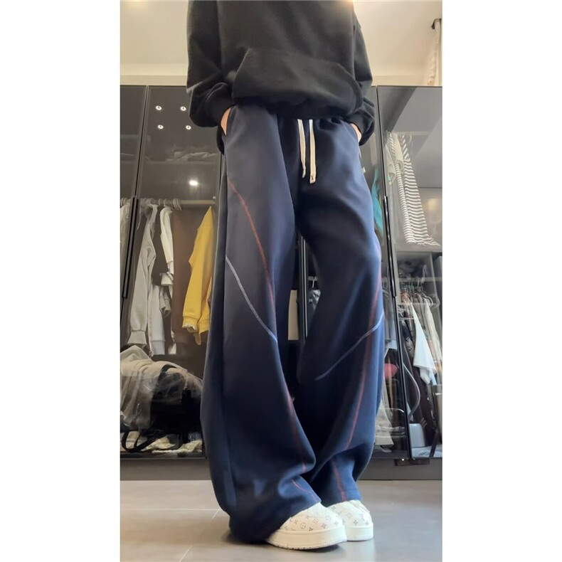 男运动裤校服裤一条杠深蓝宽松校裤女黑色直筒校服裤K6780-P32,女装休闲裤,星座412-3