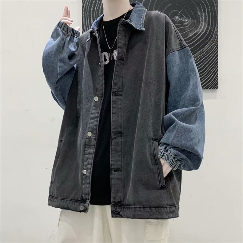 拼接牛仔外套男春秋款韩版潮流百搭夹克复古休闲宽松ins潮上衣服,男装工装外套,星座1210-1