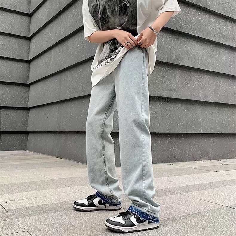 2023夏季街头复古牛仔裤男直筒宽松ins潮牌美式高街裤子NK481P40图片