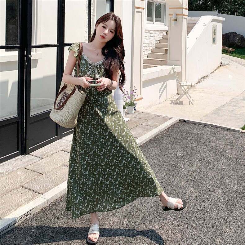 现货！现货！现货！小清新绿色碎花连衣裙2C212-G72-P125-K188，女装连衣裙，2C212