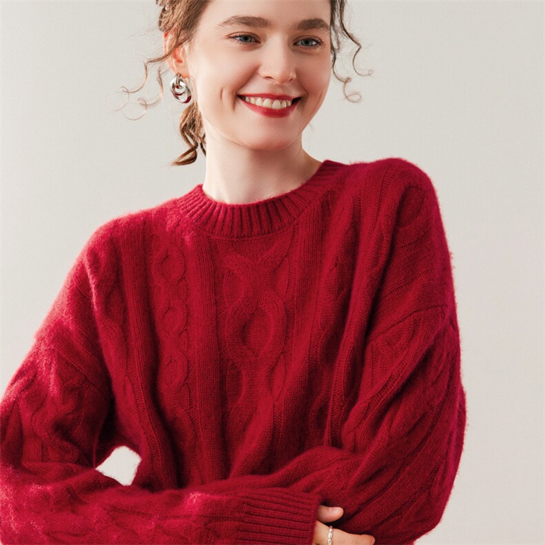 2025年秋季新款三股加厚针织毛衣舒适休闲通勤,针织衫/毛衣,米诗尼羊绒