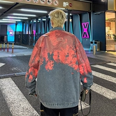 喷漆涂鸦牛仔外套男女韩版潮流宽松个性2024冬季ins夹克W6197-P88，男装工装外套，星座412-2