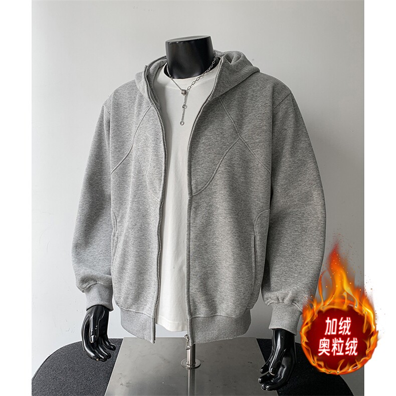 500克重磅拉链连帽卫衣硬挺加绒奥粒绒套头外套男RH5325JR-P68，女装短外套，星座610B-1