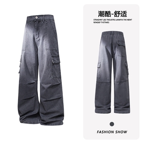B221 美式ins高街暗黑宽松直筒洗褪工装牛仔裤LK25438-P75控98图片