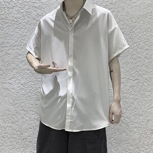 CS2009 夏季垂感短袖衬衫男雪纺暗门襟衬衣图片