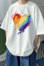 ！23夏季新款宽松大码港风爱心短袖纯棉T恤T1993-P25，男装T恤，星座508（原C305）