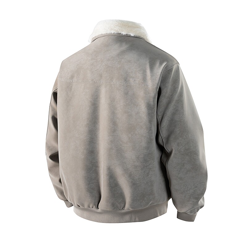 现货冬季美拉德毛领雾面PU皮棉服加绒加厚保暖百搭设计款情侣棉衣,男装棉衣,电商A443