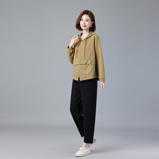 现货2024春季新款连帽假两件宽松显瘦卫衣套装两件套，女装套装/套裙，深水步
