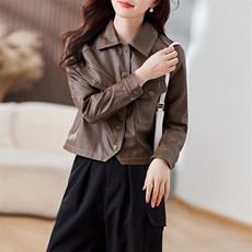 皮衣外套女2023年秋冬新款水洗皮机车服显瘦pu皮夹克韩版短外套潮，女装皮衣，潮流依族
