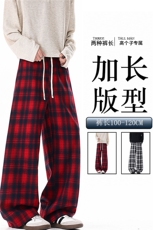 190加长裤子男高个子格子裤复古宽松慵懒风直筒阔腿休闲长裤KZ100，男装休闲裤，电商B312