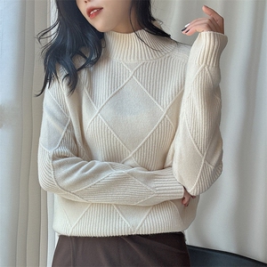 加厚半高领羊毛衫女100 羊毛打底衫秋冬慵懒风宽松韩版毛衣图片