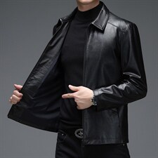WL-ZQM9816男式2023秋季新款翻领头层山羊皮仿鹿纹皮衣男P900图片