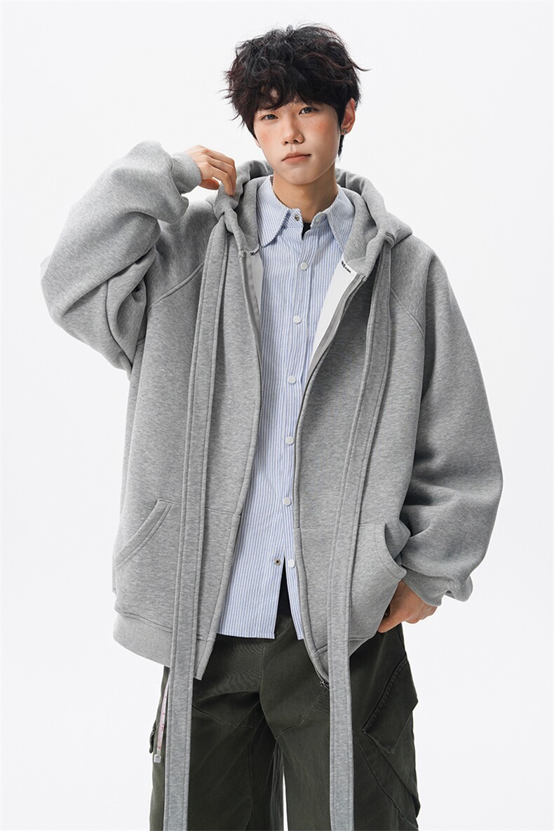 8XL-M朝牌情侣美式绑带设计连帽卫衣宽松开衫外套男女WY35P58,女装短外套,电商D206-1