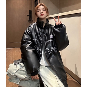 2025新款美式PU皮棉衣冬季加厚棉服潮牌机车外套ins D233 P100图片