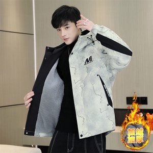加绒加厚连帽夹克男秋冬时尚潮流加厚棉衣男外套MY651-P88,绿色棉衣搭配什么上衣图片